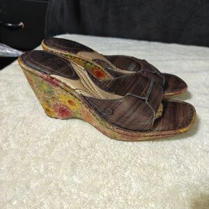 Born Brown Floral Wedge Sandals